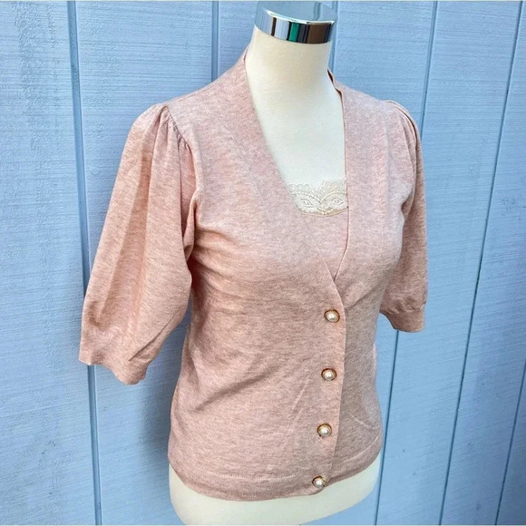 OnTwelfth Cardigan And Top Two Piece Set Salmon Viscose Blend - Picture 6 of 11